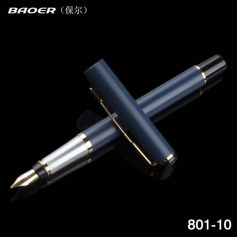 Baoer 801 Executive Golden and Silver Fine Nib tip Ink pen Stationery School Office birthday Writing metal Fountain Pen: R / 0.5MM