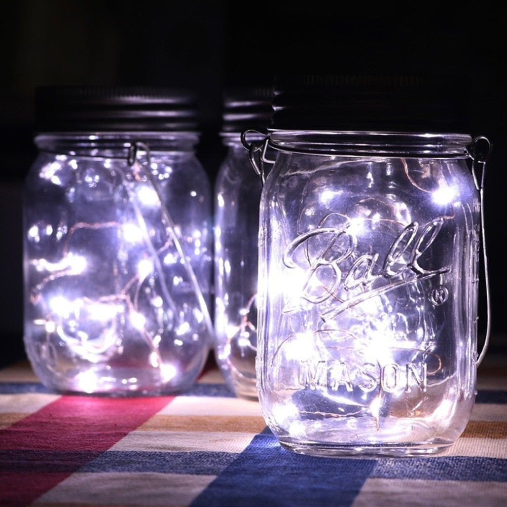 20 led fe lys solcelle til murer krukke låg indsats farve skiftende have indretning julelys udendørs bryllup indretning