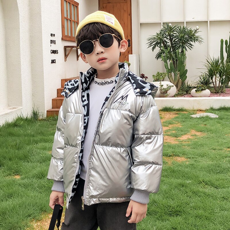 OLEKID Autumn Winter Girl Coat Reversible Waterproof Shiny Boys Down Jacket 3-10 Years Kids Outerwear Children Winter Parka