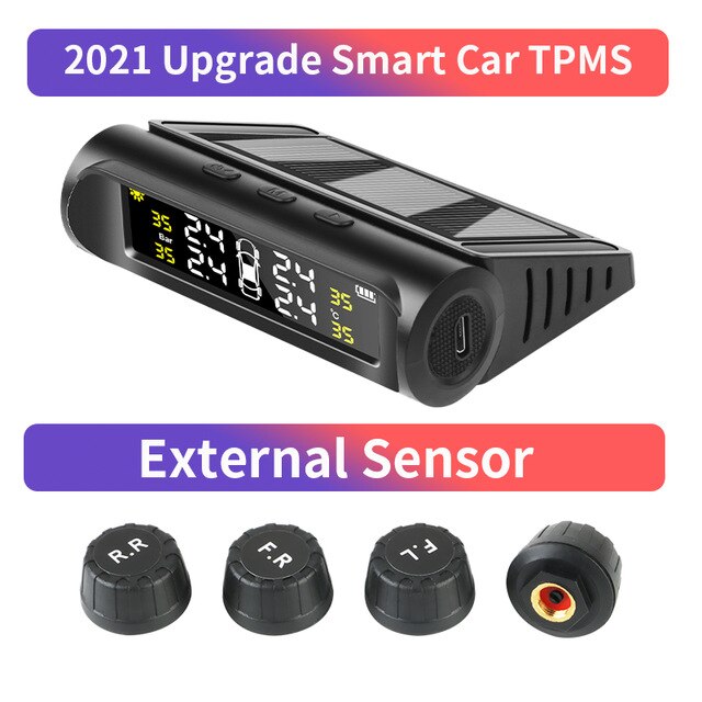 Auto Tpms Met Klok Tool Intelligent Solar Tpms Auto Bandenspanning 4 Sensoren Binnen Of Externe Sensor Temperatuur alert: 478 External sensors