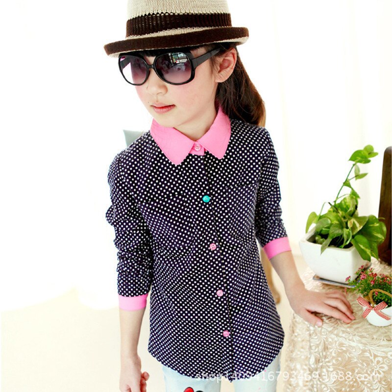 Blusa de manga larga con estampado de lunares para niña, ropa de para niño de 4 a 14 años, prendas de vestir exteriores para niño