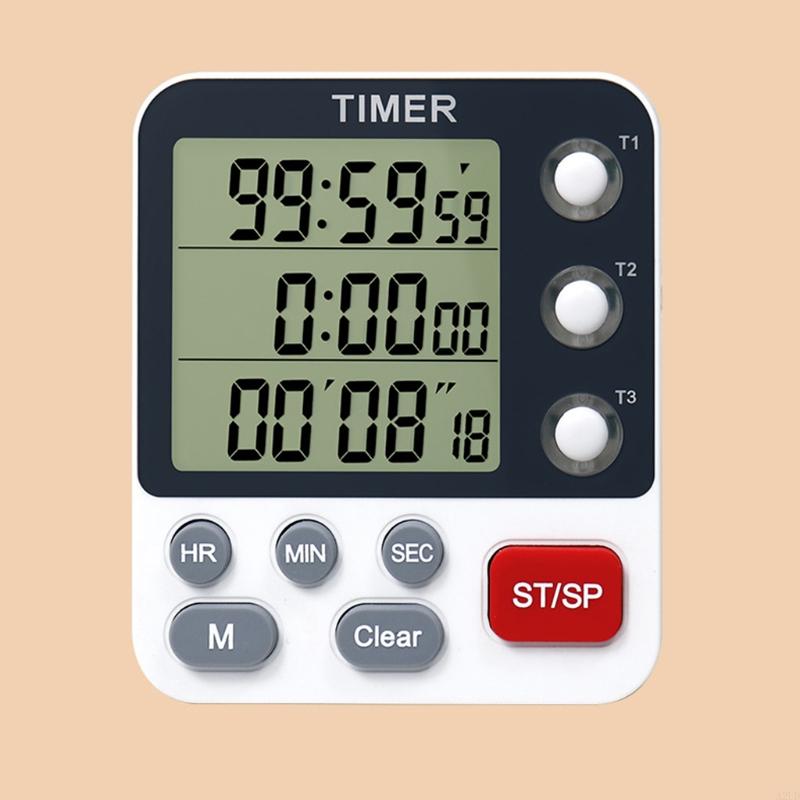 A2UD Digitaler Dual-Küchentimer, Stoppuhr, großes Display, einstellbare Lautstärke, Alarmständer