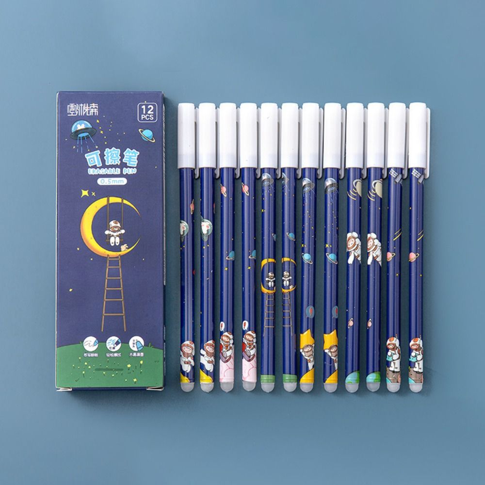 12PCS/Box 0.5mm Blue Ink Ballpoint Pen Bear Peach Astronaut Quick Drying Erasable Pen Gel Pens School Office Supplies: Light Grey