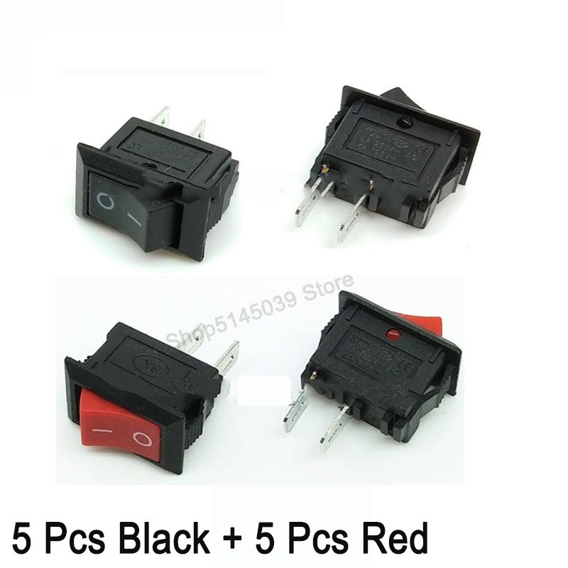 10 Pcs KCD1 Rocker Switch ON-OFF 2 Position Pins Electrical equipment With Light Power Switch 250VAC/ 125VAC: Red and Black
