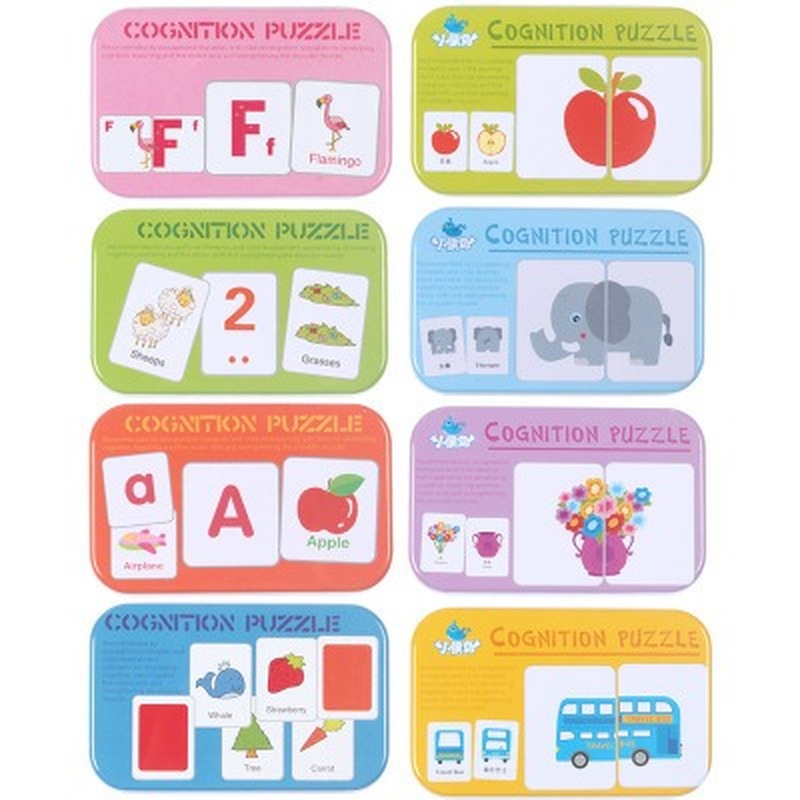 Kids Baby Cognitive Puzzle Cards Montessori Educational Toys Matching Game Cartoon Vehicle Animal Fruit English Learning Cards