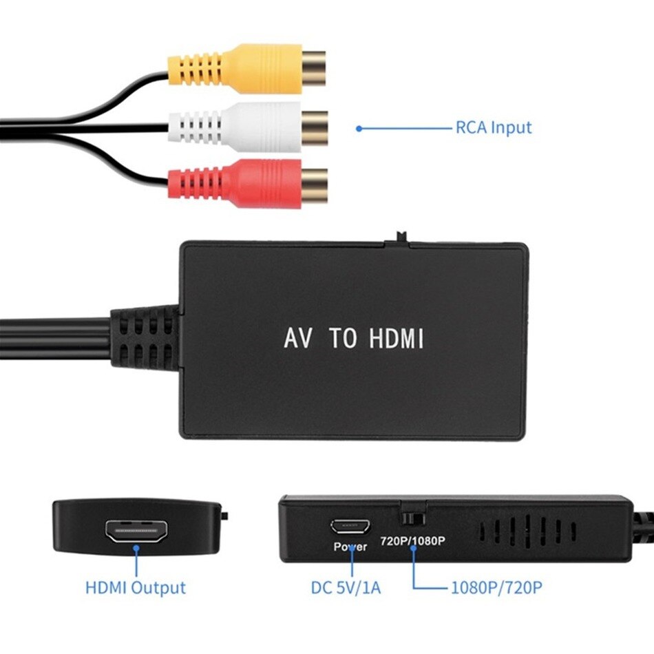 RCA to HDMI Converter, Composite to HDMI Adapter Support 1080P PAL/NTSC Compatible with PS one, PS3 PS2 STB Xbox VHS DVD VCR