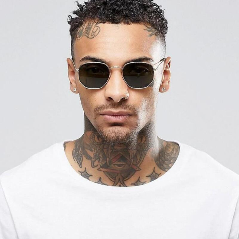 Polygonale kvinner solbriller menn briller dame luksus retro metall solbriller årgang speil  uv400 oculos de sol