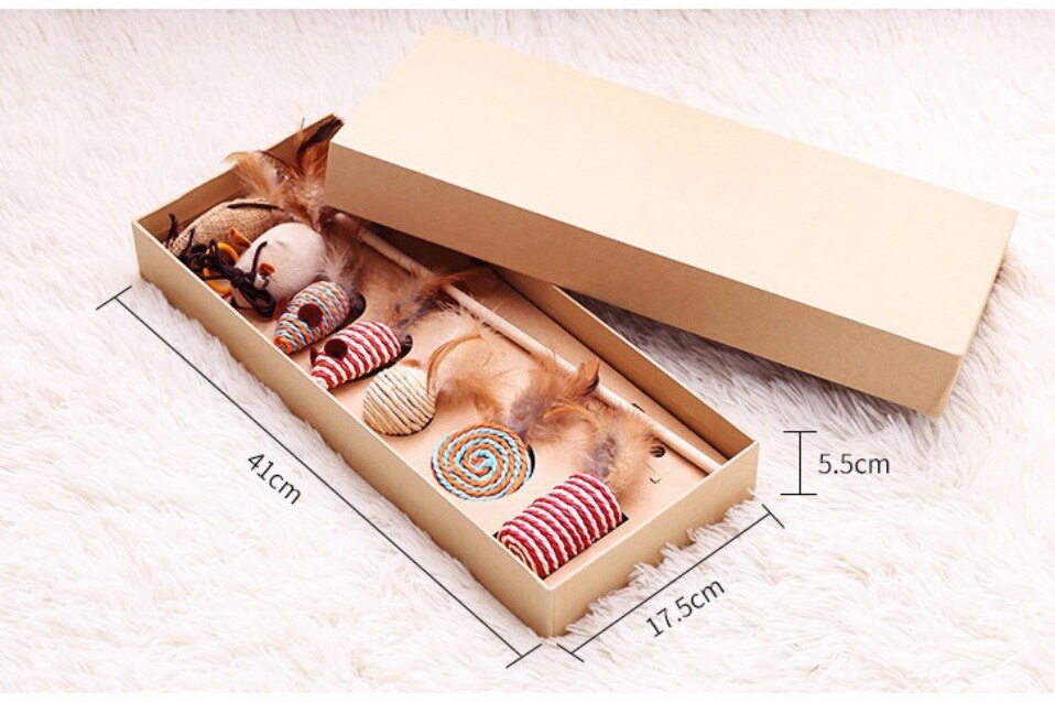 7 Style/1 Set Cat Toy Hemp Rope Interactive Stick Funny Cats Toys Kitten Mouse Fishing Game Wand Feather Accessory