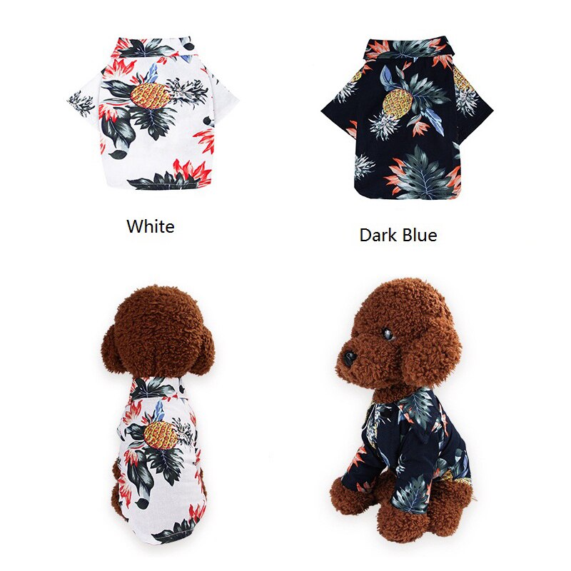 Kæledyr sommer printet skjorte, hund tynde korte ærmer kostume ananas mønster ananas blomster kortærmet hund kat bluse