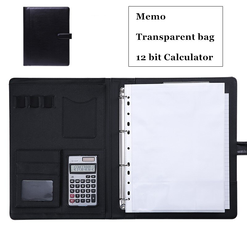 Luksusowy Organizer notatnik A4 klamra segregator Folder torba na dokumenty teczki z kalkulatorem notatnik artykuły papiernicze: C Black