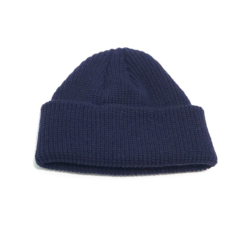 Mænd strikket hat beanie skullcap sømand cap manchet brimless retro marineblå stil beanie hat: Mørkeblå