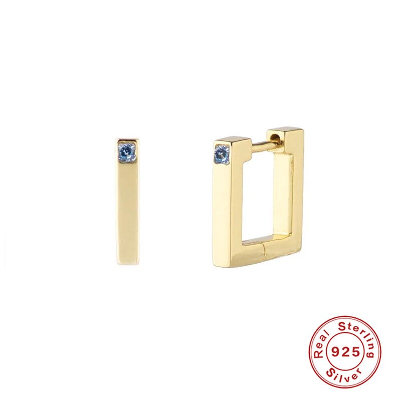 Romad 1 pcs 925 sterling silver earrings jewelry women trendy simple square diamond daily matching hoop earrings aretes de mujer: C