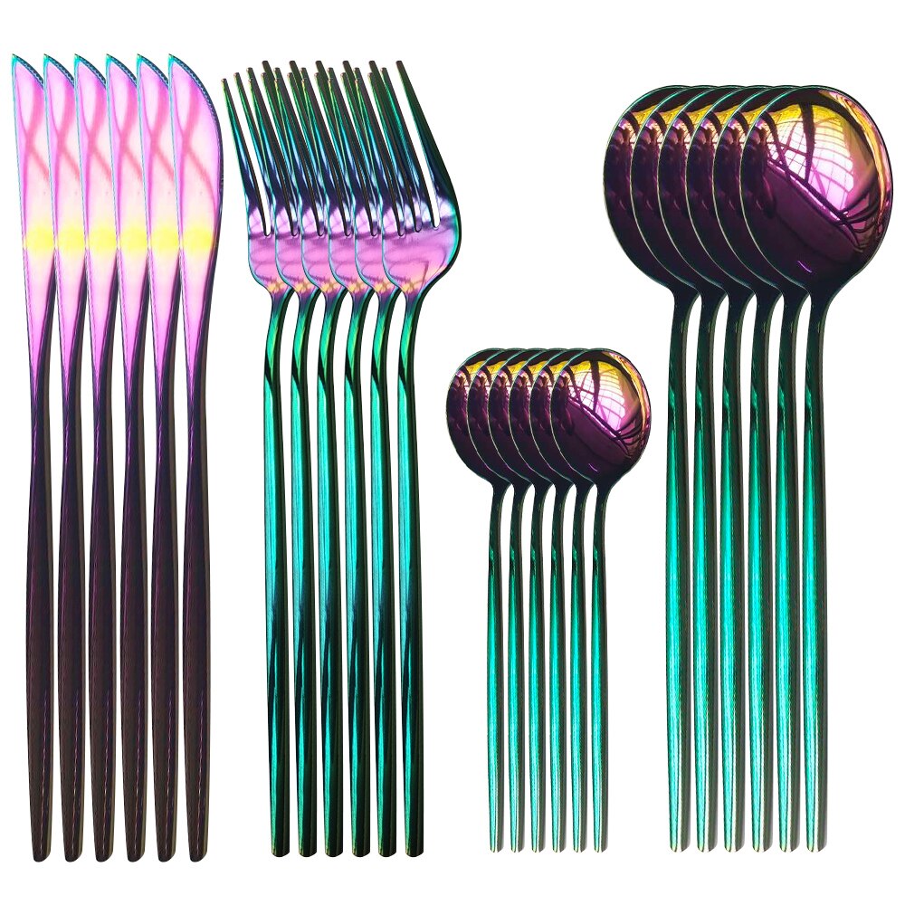Merry Christmas Cutlery Set 24 Piece Christmas Dinnerware Knife Fork Spoon Set Tableware Christmas Decorations For Home: 24pcs Rainbow