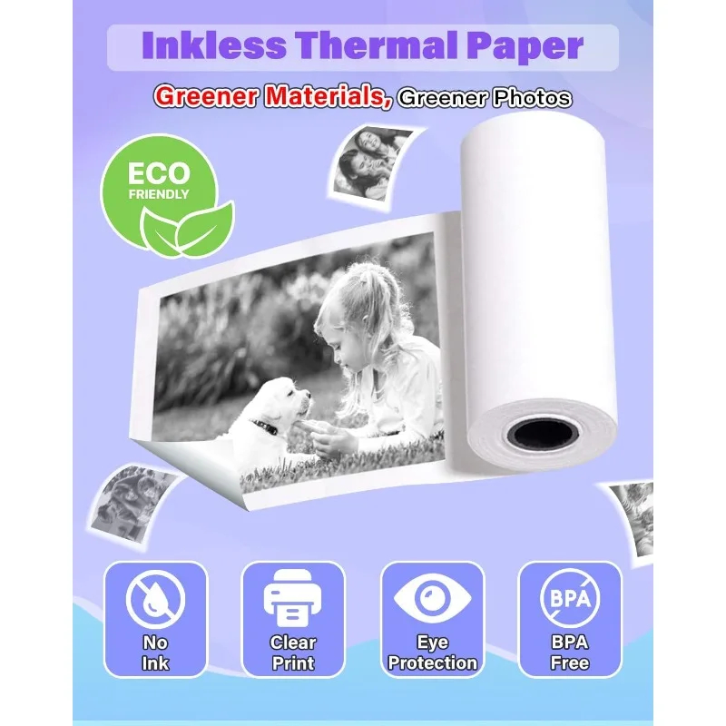 Kids Camera Instant Print Refill for Kids Instant Camera Thermal Printing BPA Free,57x25mm White Non-Adhesive Photo Print Rolls