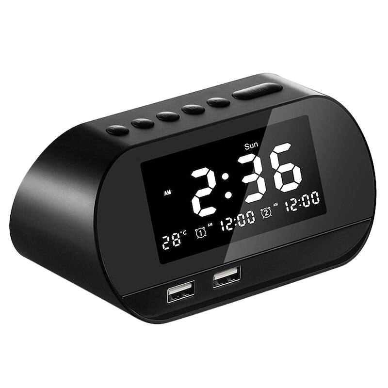 Digitale Wekker, Wekker Met Fm Radio En Usb Opladen Interface, Kalender/Temperatuur Display Zwart