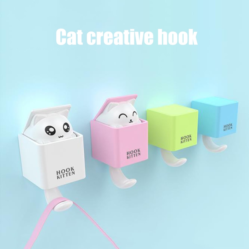 Leuke Kat Sleutelhouder Muur Haak Handtas Jas Rack Plastic Huishoudster Voor Sleutels Hanger Home Decoratieve Muur Haken Kitten