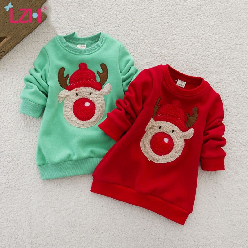 LZH Neue Winter Herbst Niedlichen Pullover Verdicken Sweatshirt Für Infant Mädchen Weihnachten Elch Warme Top Weihnachten Kleinkind Junge Kleidung