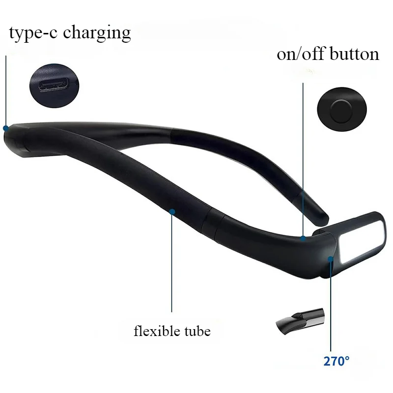 3-kleuren LED-leeslamp Flexibel boeklicht Oogbescherming Nekhangende leeslamp USB-opladen voor gebruik op kantoor thuis