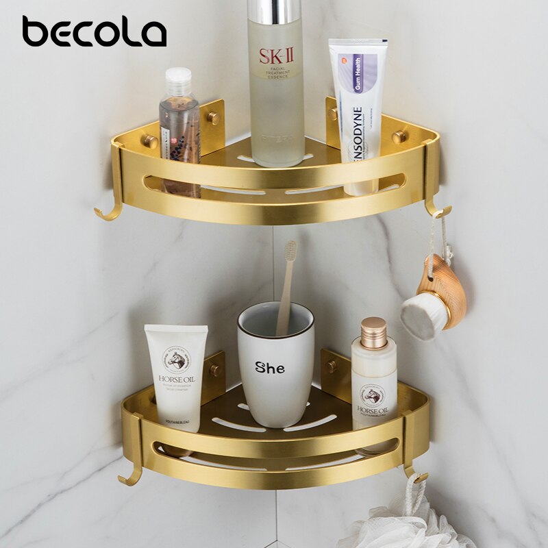 Goud Hoek Plank Badkamer Opslag Planken Aluminium Driehoek Handdoek Opslag Muur-Gratis Ponsen Douche Rack Badkamer Accessoires