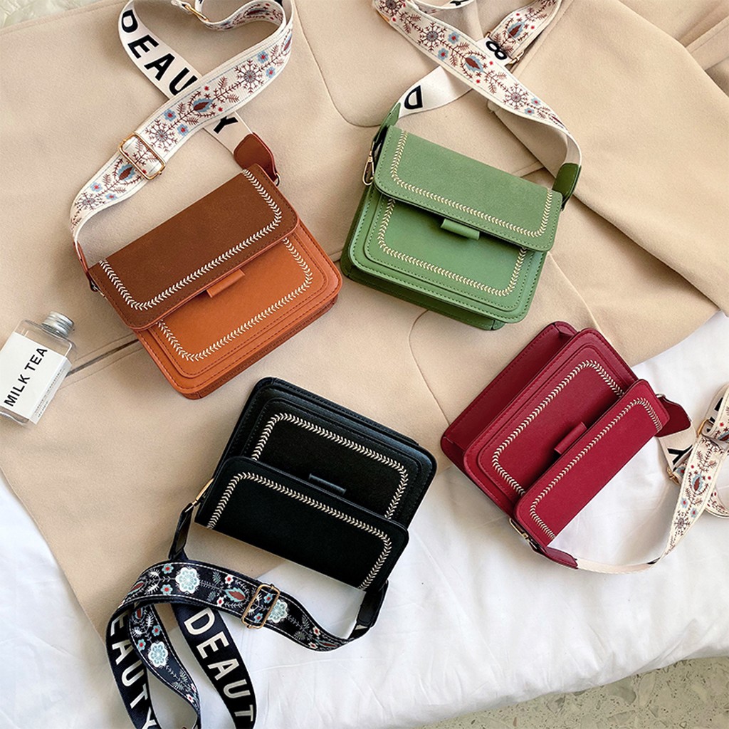 #H40 Small Square Leather Crossbody Bags For Women Contrast Color Simple Shoulder Messenger Bag Ladies Purses And Handbags