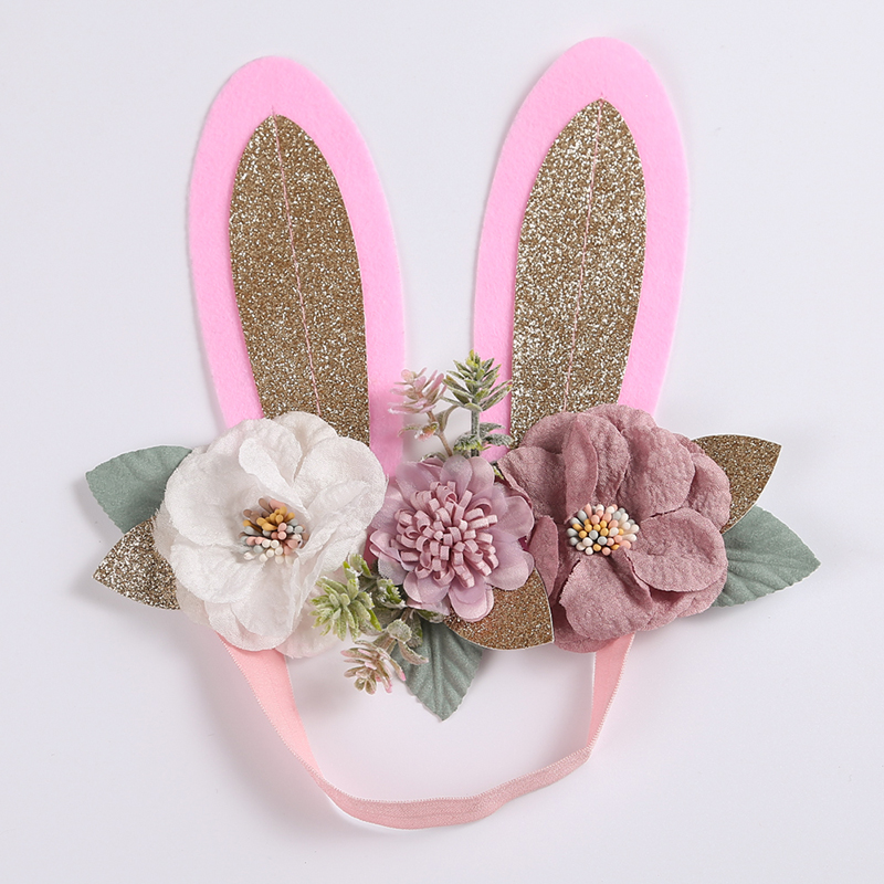 Diadema de orejas de conejo para niña y bebé, diademas de flores para niña, accesorios para el cabello de princesa, bandas elásticas hechas a mano para fotografía: 1