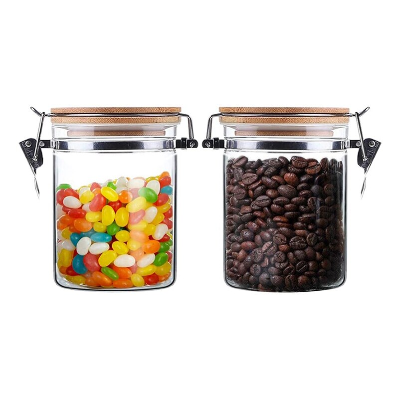 Glass Clip Top Jars, Transparent Sealed Jar Locking Clamp Lid, Airtight Glass Food Storage Containers with Bamboo Lid: Default Title