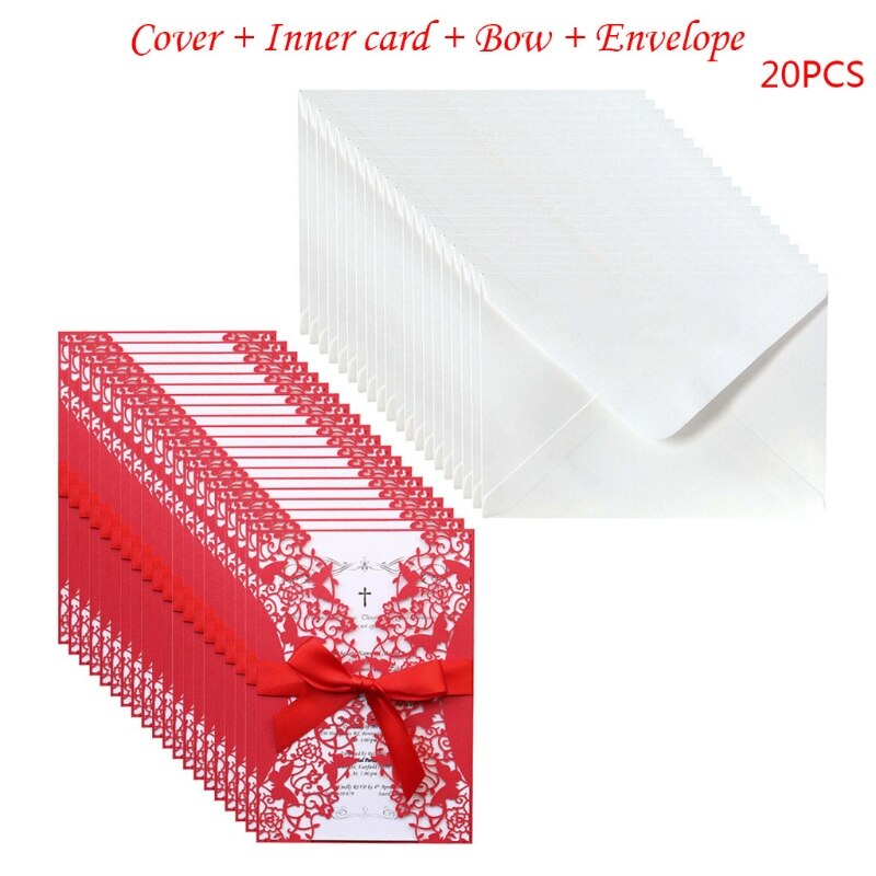 20pcs Wedding Invitations Card Hollow Invite Envelopes with Ribbon Bridal Shower