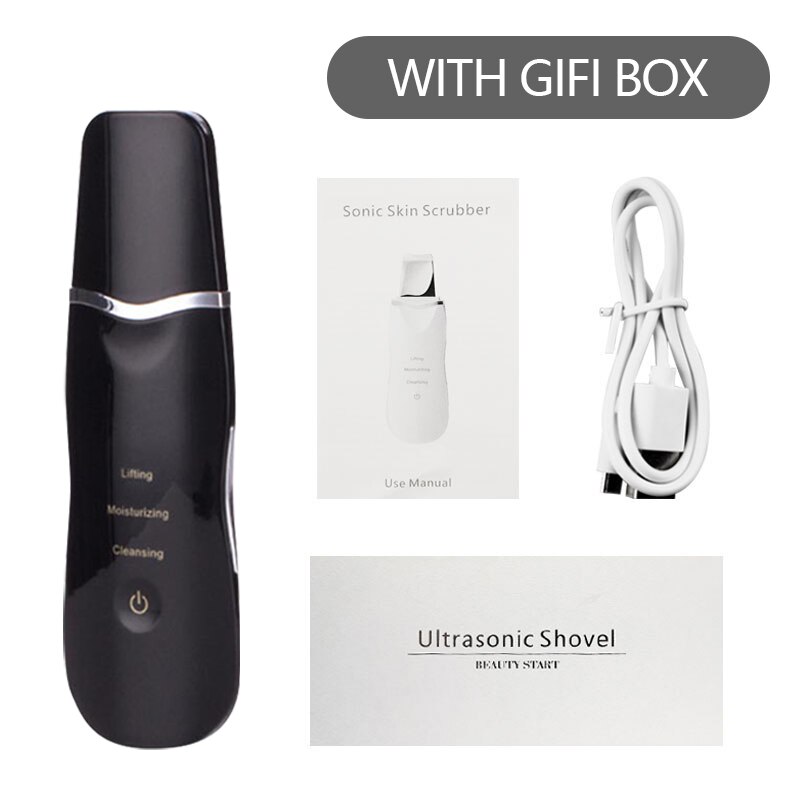 Ultrasonic facial cleansing scrubber facial deep exfoliating spatula facial pore cleaner to blackhead spatula beauty instrument: With box black