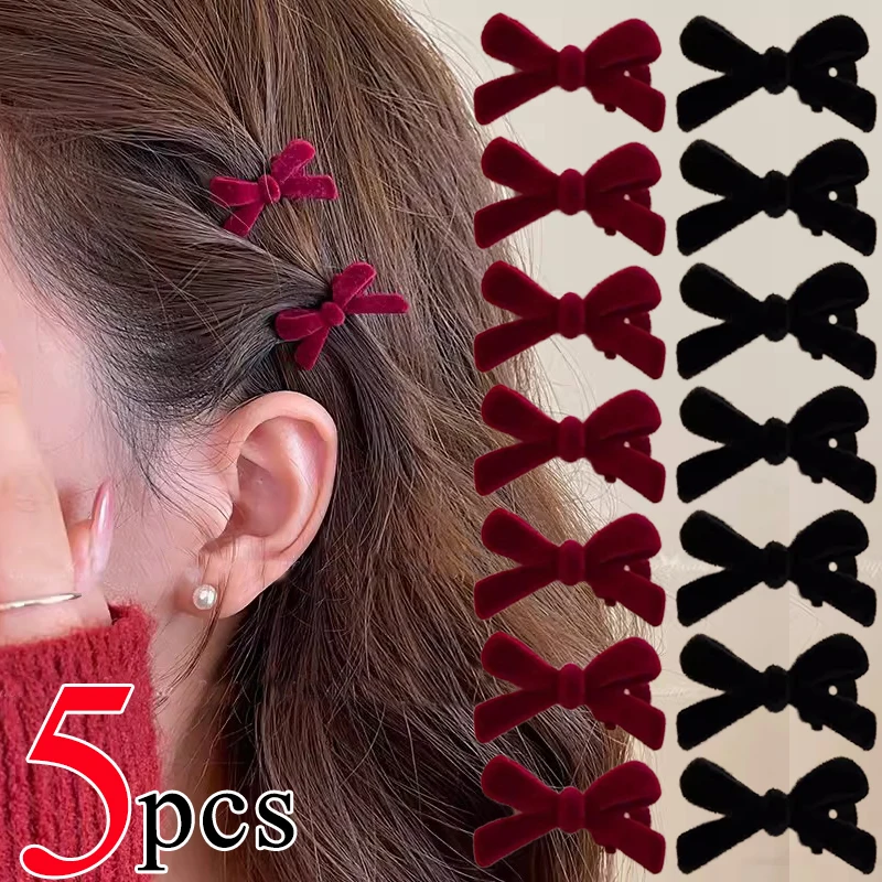 Mini grampos de cabelo com laço de veludo vermelho para meninas, cor doce, veludo, laço pequeno, grampos de cabelo, acessórios para cabelo