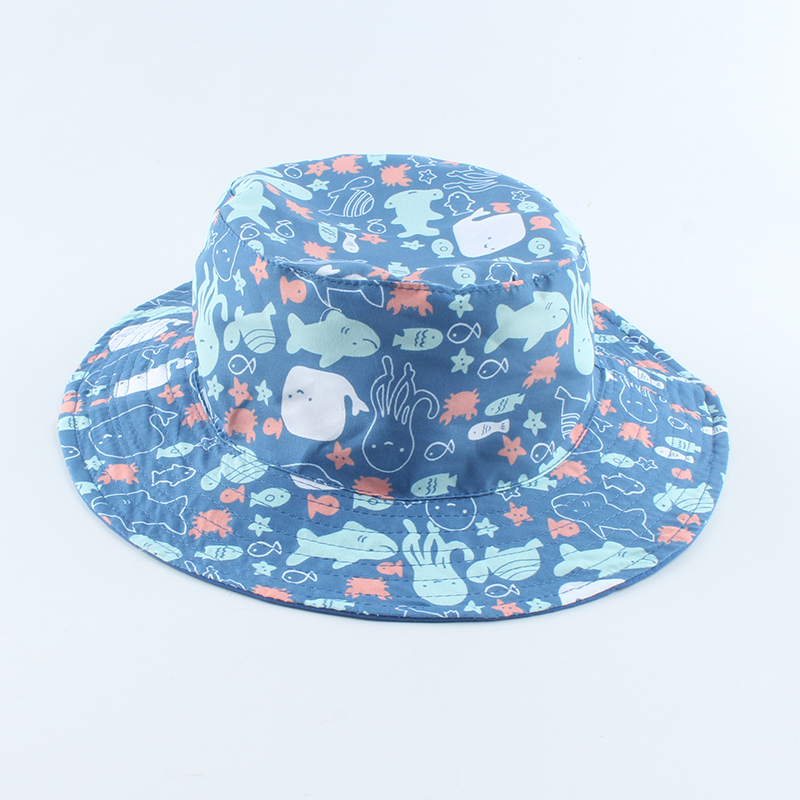 Tecknad fisk haj tryck söt baby hatt barn hink hattar pojke flicka panama sommar keps småbarn vindsäker solhatt: S fisk / 50cm huvud