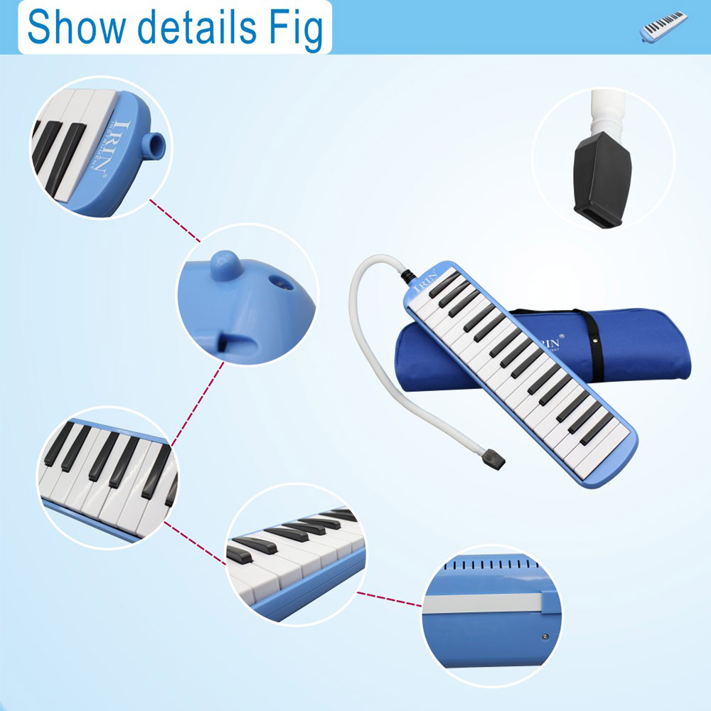 Blue 32-Key Melodica Piano Keyboard Style Musical Instrument Soft Package Harmonica Mouth Organ with Carrying Bag And Mouthpiece