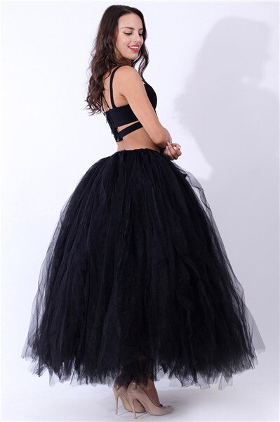 Schwarz Hoopless Lange Petticoat Hochzeit Krinoline Ballkleid Unterrock Schichten Tüll Rock Frau Erwachsene Tutu Braut Zubehör: Black