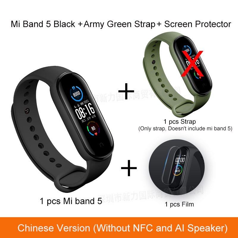 Xiaomi Miband 5 Smart Wristbands Sports 24hour Heart Rate Monitoring Magnetic Charging Large Color Screen 5ATM Waterproof band 5: CN Army Green