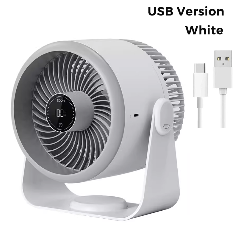 EDON E801 USB Air Circulation Fan Portable Ventilator Digital Display Electric Desktop Ceiling Fan Air Cooler for Home Kitchen: WHITE
