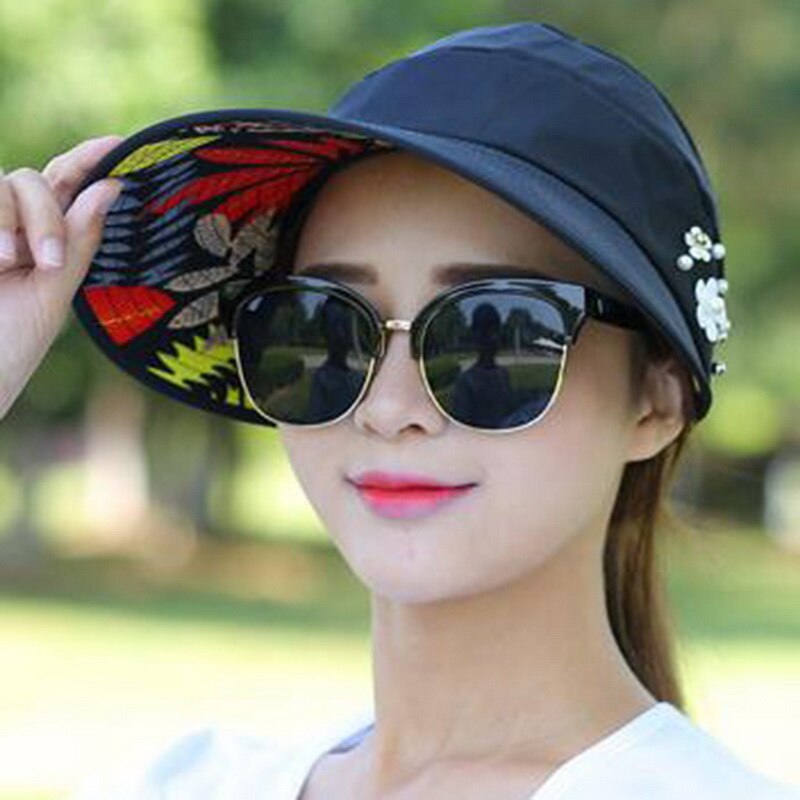 Dihope-sombreros para el sol y la playa para mujer, visera de perla empaquetable, sombrero con cabeza grande, gorro femenino de ala ancha, protección UV, novedad de verano: 2