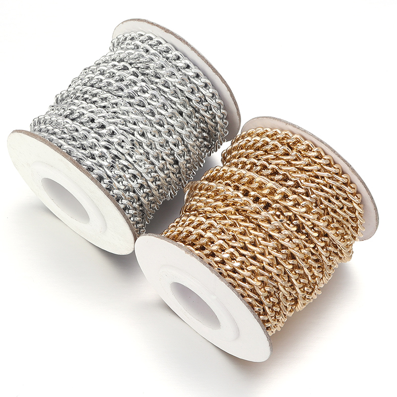 Cadenas en forma de O de aluminio y Metal, 5 yardas/rollo, cadena giratoria de Color dorado y plateado para hacer joyería DIY, suministros de accesorios para bolsas de ropa