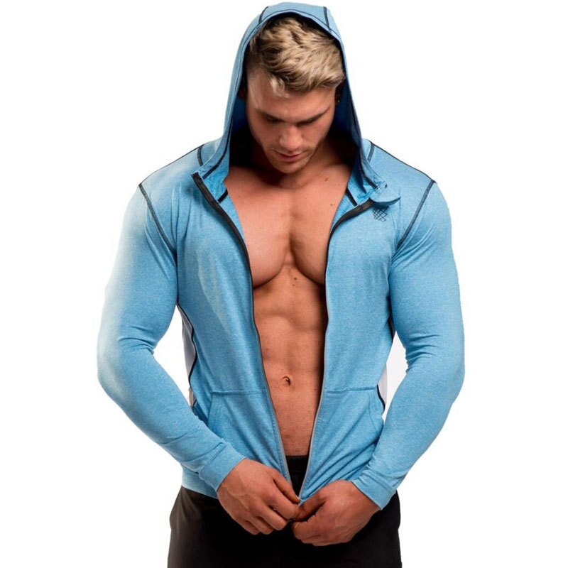 herbst Neue Sport Mit Kapuze Sweatshirt Dünne Schnell trocknend Atmungs Zipper Strickjacke Gym Anzug Mann Pullover und Pullover Jogging