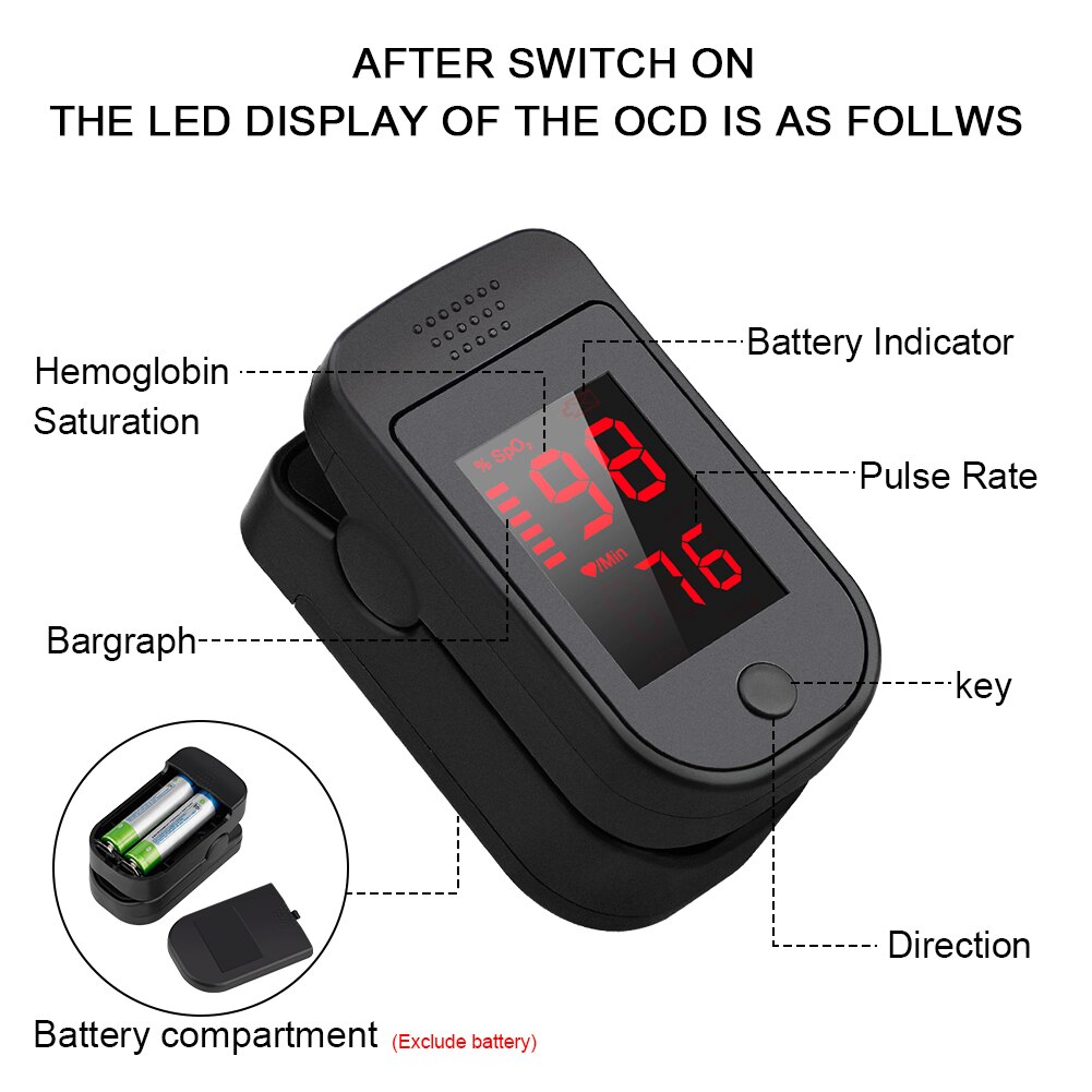 LED Finger Pulse Oximeter Oxymeter Pulsoximeter Pulseoximeter Fingertip Pulse Oximeter Blood Oxygen Meter Health Care Tool