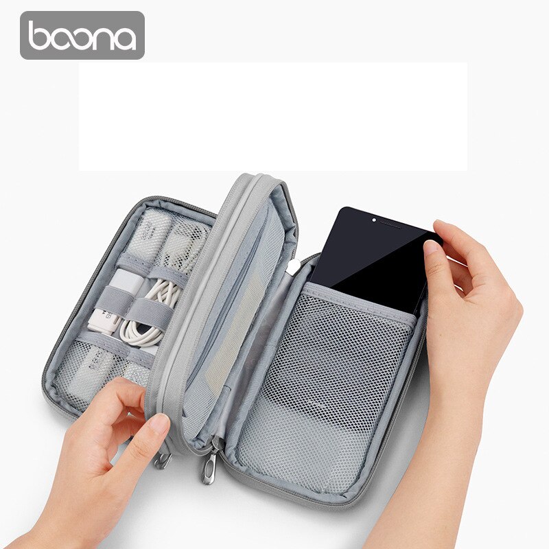 Boona Pu Lederen Draagtas Voor 20000Mah Power Bank Draagbare Trave Organizer Case Voor Externe Mobiele Batterij Kabel Mobiele telefoon