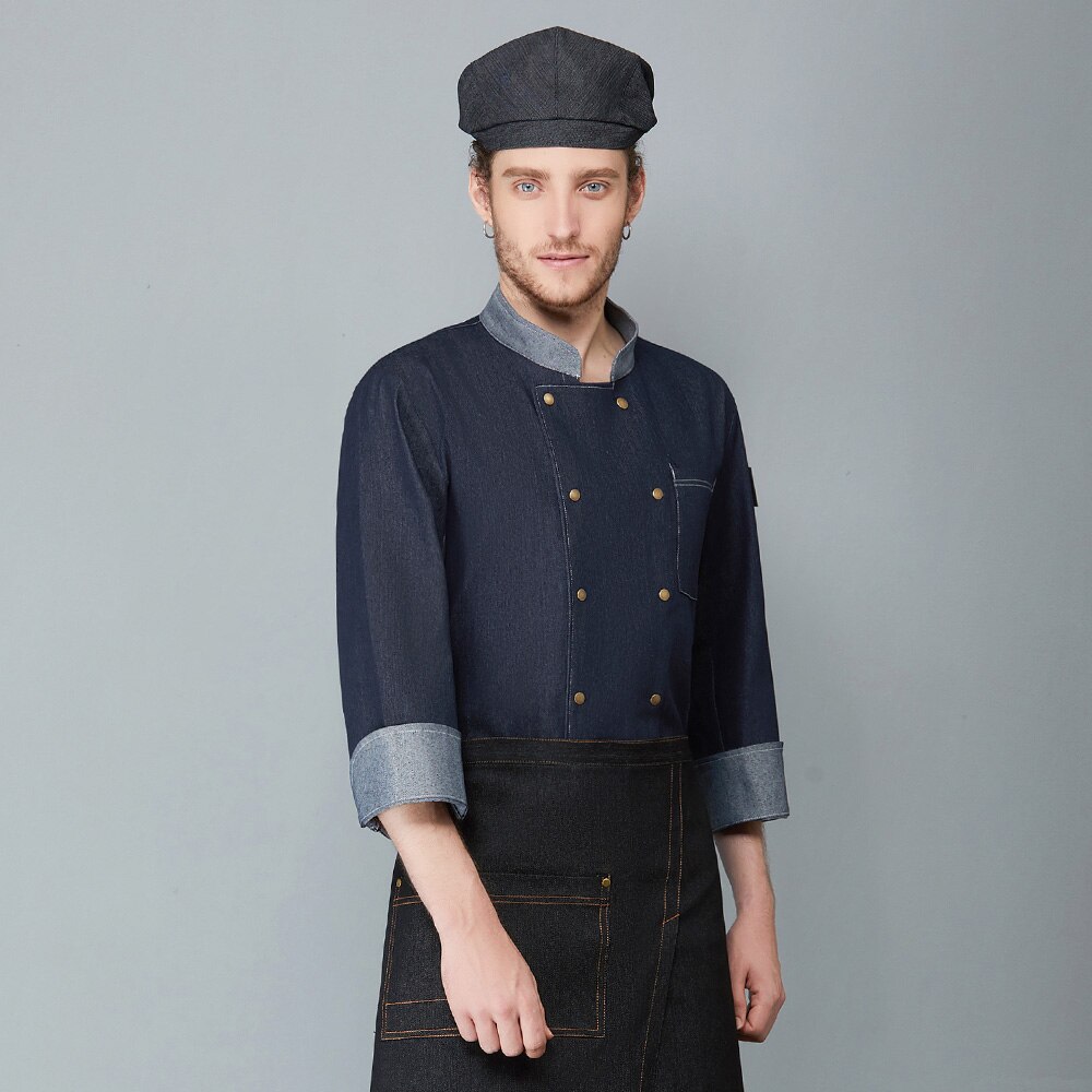 Uniforme de Chef de , ropa de cocinero, panadería, restaurante, ropa de trabajo de cocina, manga larga, camarera, Catering, chaquetas de Chef, tops: Dark blue / XL