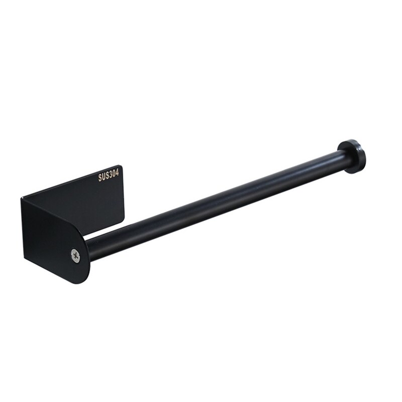 Stainless Steel Kitchen Towel Rack Free Perforation Bathroom Wall Hanging Rack: Black Long