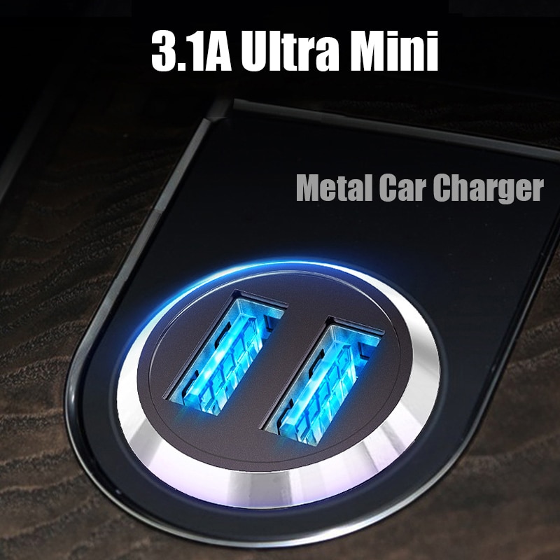 Metalen 3.1A Ultra Mini Usb Autolader Mobiele Telefoon Auto Usb Lader Sigarettenaansteker Verborgen Auto-Oplader Voor Iphone charger Honor