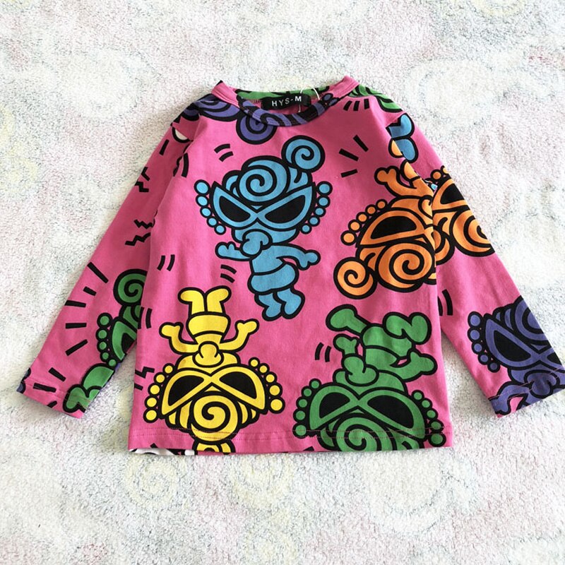 Herfst Kleding Voor Kinderen Meisjes Shirts T-shirt Jongens T Lange Mouw Tops Patroon Kleurrijke Fopspeen Cltoh O hals Een: Roze / 130