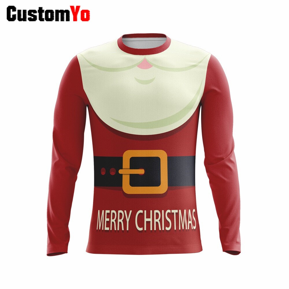 Men Tees Casual Round-Neck Long Sleeve Christmas T-shirt Print T Shirts Santa Printed T Shirt