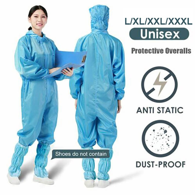Weiß Blau Anti Statische Overall Reinraum Anzug Staub Arbeit Kleidung einteiliges Schutzhülle Anzug Chemische Malerei Fabrik Einheitliche: 1pcs blue / L