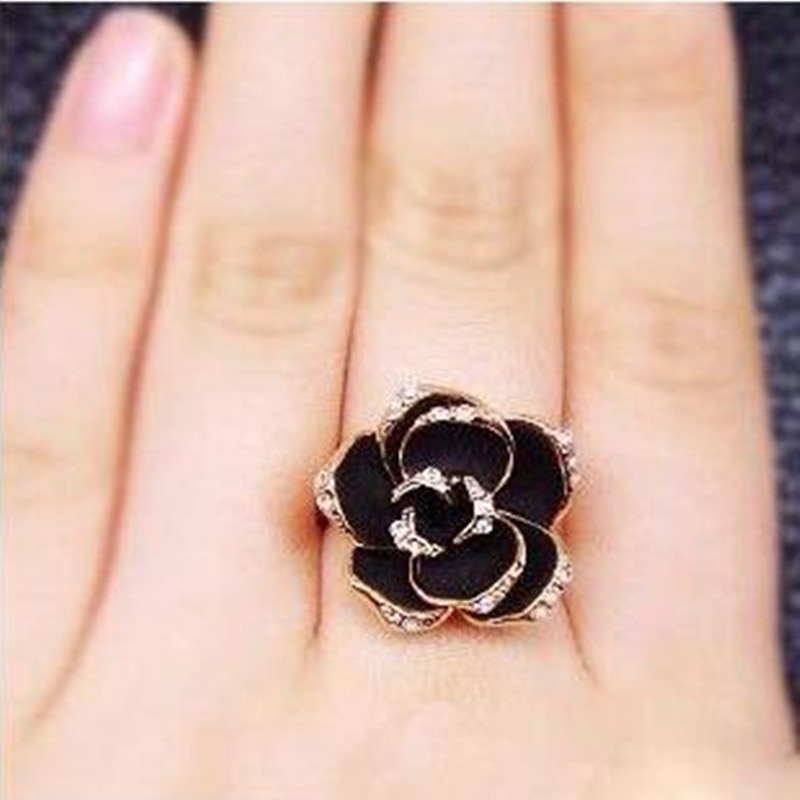 Schmuck Ringe Schwarz Rose Blume Öffnung Ringe Index Finger Verstellbare Ringe Für Frau Mädchen