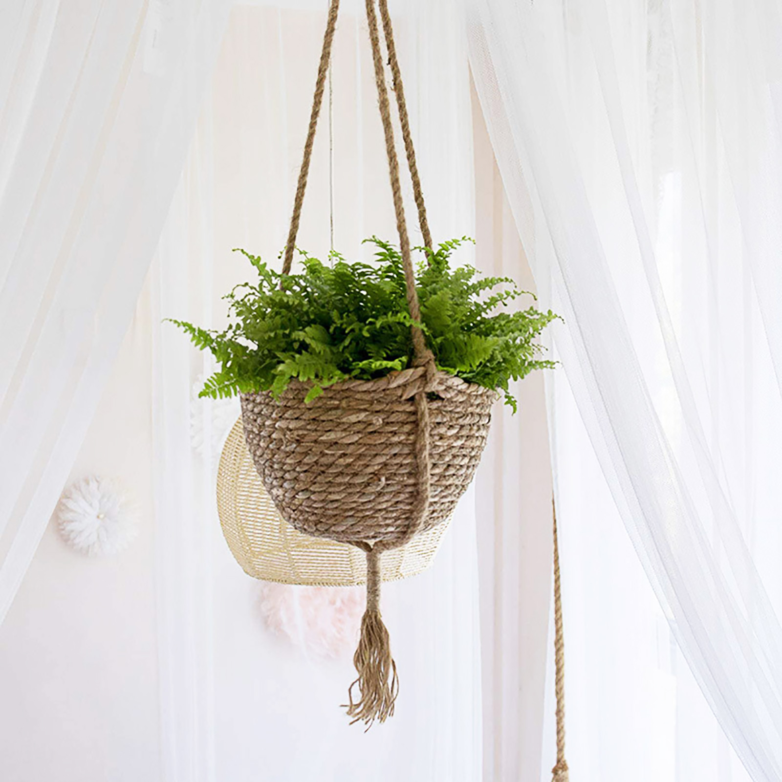 Macetas colgantes tejidas de algas marinas, cesta tejida a mano para jardín interior, decoración de jardín, maceta colgante de pared