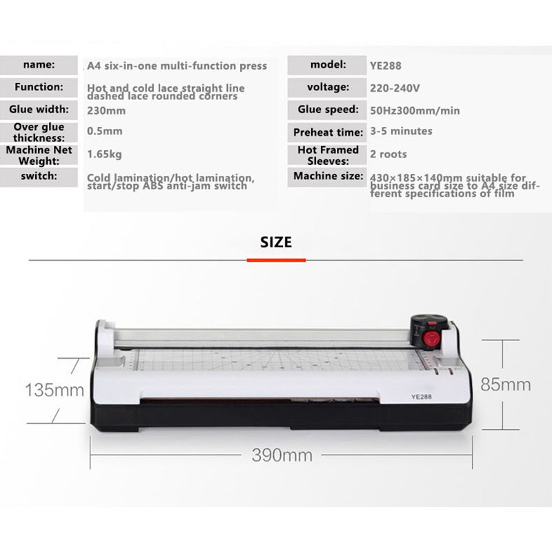 LAMINADOR DE FOTOS inteligente YE288, máquina de laminación de tamaño A4, máquina de plástico sellada, laminador de fotos en y frío