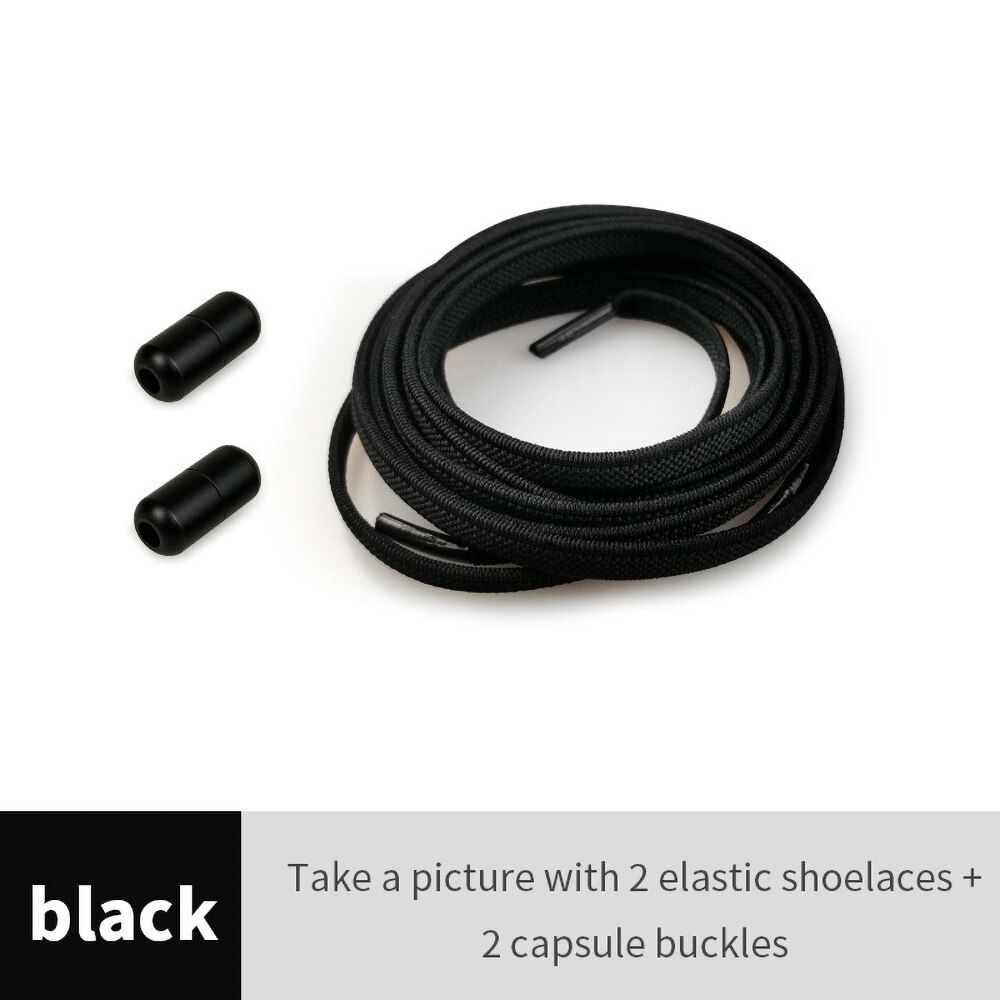 Lacets plats élastiques pour femmes et hommes, faciles à porter, faciles à assortir, chaussures blanches décontractées pour enfants, lacets colorés: black