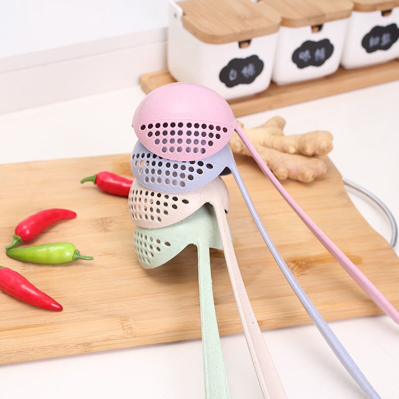 Obelix 2 in 1 Wheat Straw Soup Spoon Long Handle Porridge Spoons Meal Filter Tableware Home Cooking Tools Kitchen Accessories